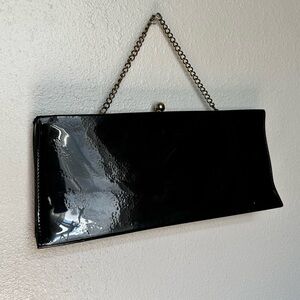 Vintage Black Patent Leather Baguette Clutch